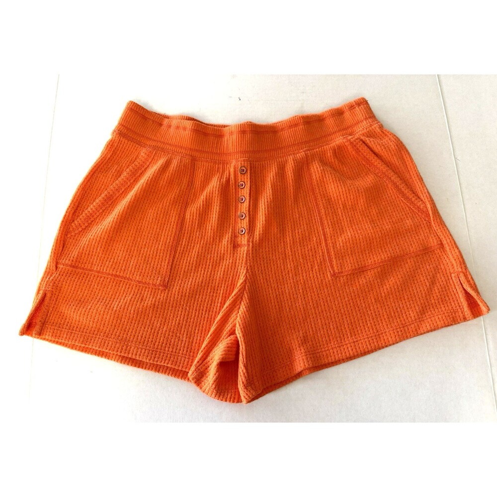 NWT Saturday Sunday MEDIUM Coral Thermal Waffle Knit Shorts Casual Lounge Orange